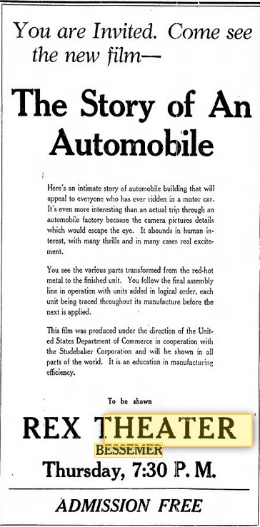 Bessemer Theater - Dec 14 1922 Free Studebaker Film (newer photo)